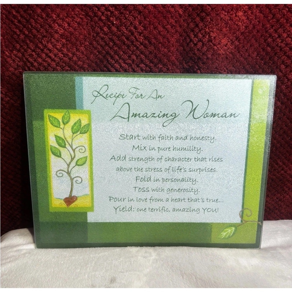 Tempered Glass Cutting Board โAmazing Woman Recipeโ By Abbey Gifts Green Yellow